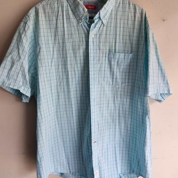 Izod Men's Saltwater Light Blue Checkered Short Sleeve Shirt Size Xl - Picture 1 of 1